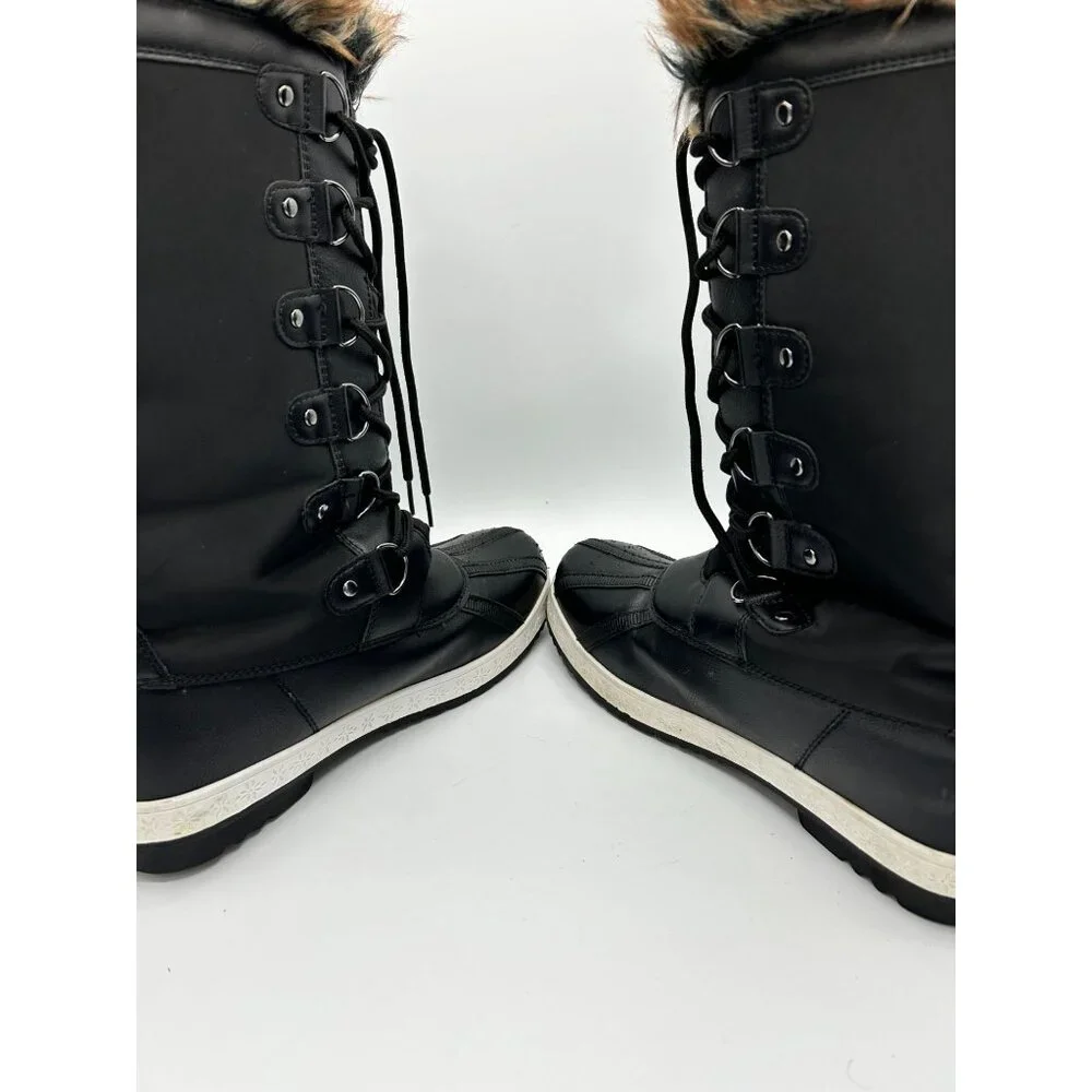 Shoe Dazzle Womens Black Fur Topped Lace Up Winter Boots Solene Size 8 - Picture 9 of 11